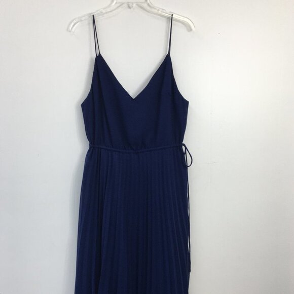 Asos Design Strappy V-Neck Navy Flare Skirt Sheer Overlay Midi Dress Size 10 - Picture 1 of 6